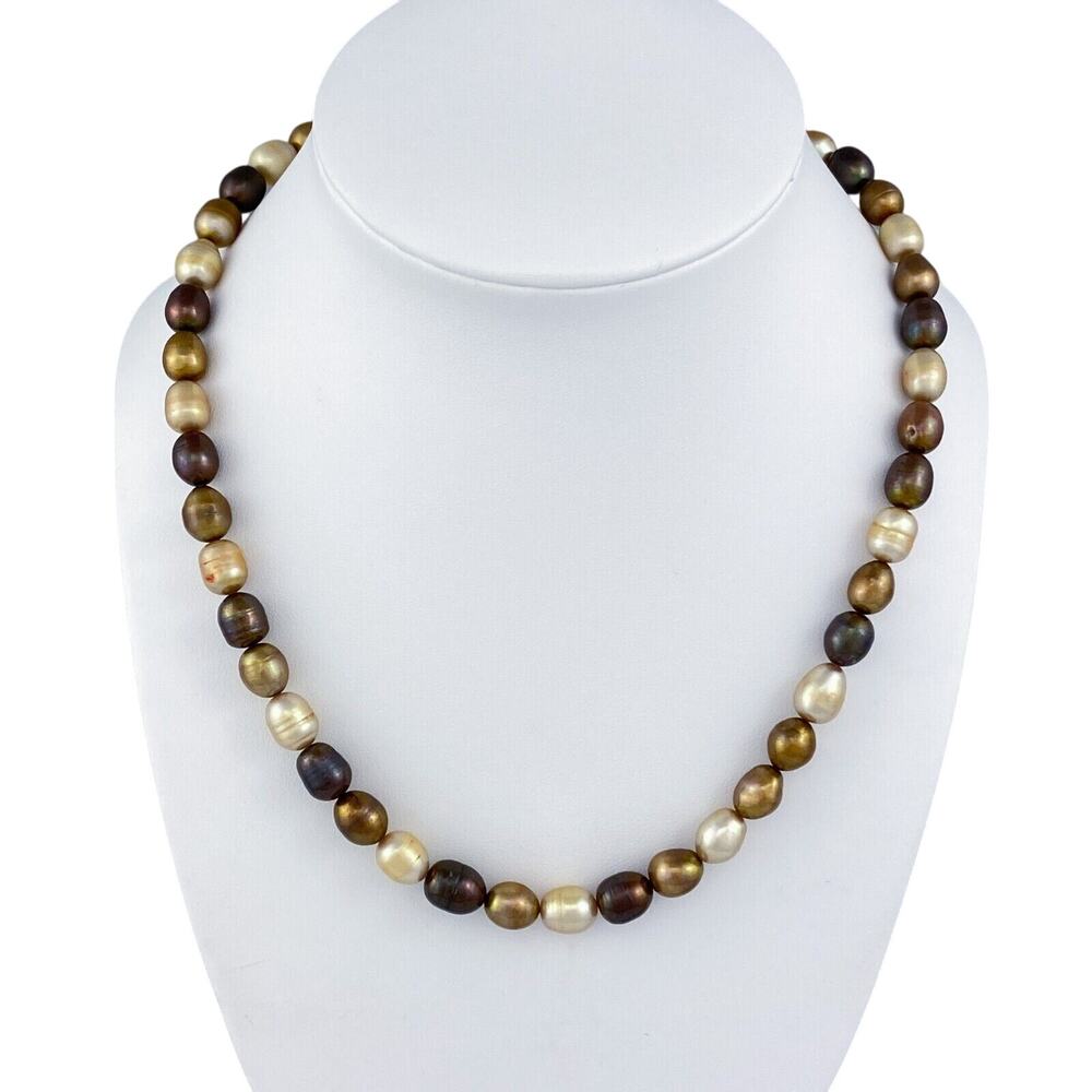 Vintage Sterling Silver 925 Silver Gold Copper Pearl Beaded Necklace 18"